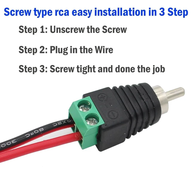 Alt view image 4 of 6 - RCA Male Plug to AV Screw Terminal Audio/Video Connector 10-Pack RCA Plugs for Speaker Wire Solderless Phono RCA Adapter