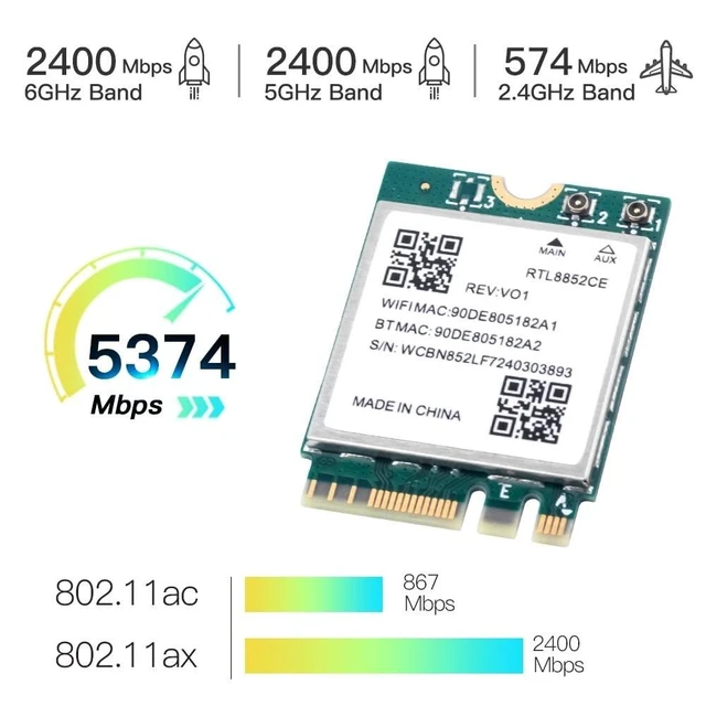 Alt view image 3 of 5 - RTL8852CE WiFi 6E Wireless Card, Bluetooth 5.3, Tri-Band 5400Mbps, M.2/NGFF Network Adapter for Laptop, Windows 10/11 64bit