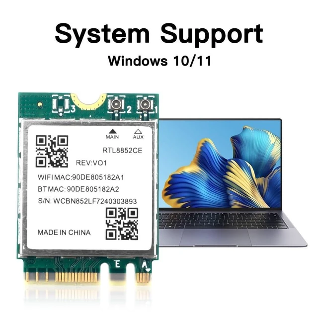 Alt view image 4 of 5 - RTL8852CE WiFi 6E Wireless Card, Bluetooth 5.3, Tri-Band 5400Mbps, M.2/NGFF Network Adapter for Laptop, Windows 10/11 64bit