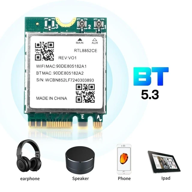 Alt view image 5 of 5 - RTL8852CE WiFi 6E Wireless Card, Bluetooth 5.3, Tri-Band 5400Mbps, M.2/NGFF Network Adapter for Laptop, Windows 10/11 64bit
