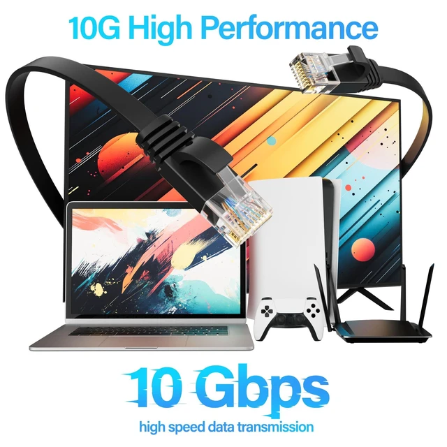 Alt view image 2 of 6 - Cat 6 Flat Ethernet Cable 50 FT, UTP 10Gbps High-Speed Cat6 Ethernet Cable, Pure Copper Cat 6 Cable, Long Ethernet Cable for Home or Office Network Wiring, Black
