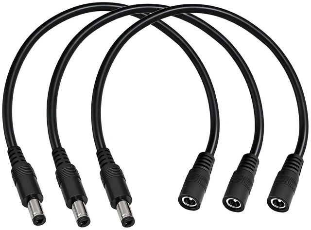Main image of 5.5mm x 2.1mm 12V DC Power Cable 3-Pack,DC5521 Male to Female Extension Cable 18AWG for CCTV Surveillance Camera,LED Strip,Solar Panels and Power Adapters1FT