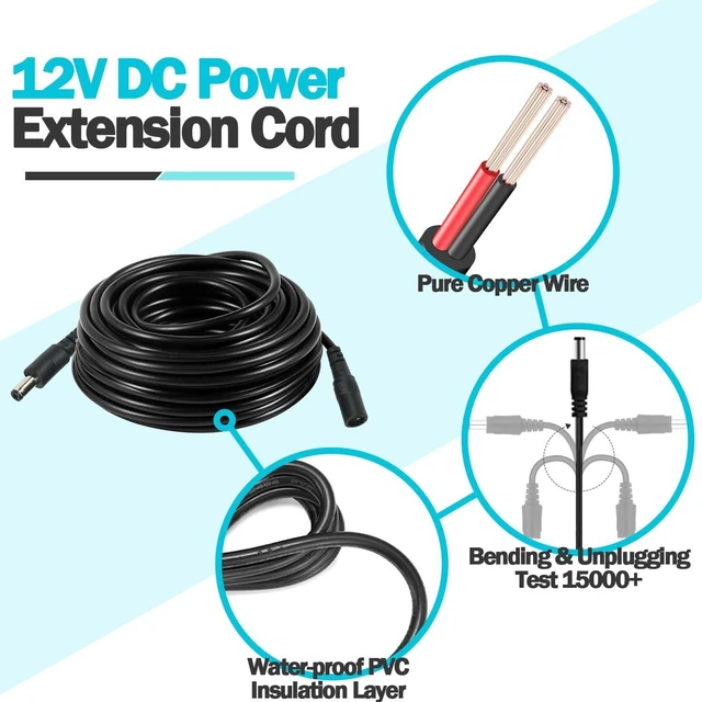 Alt view image 3 of 5 - 2PCS 16FT(5m) 12V DC Power Extension Cord 5.5mm x 2.1mm for Security Camera CCTV, Router, LED Strip Extension Cable DC 12V Power Supply Plug Adapter OLA013