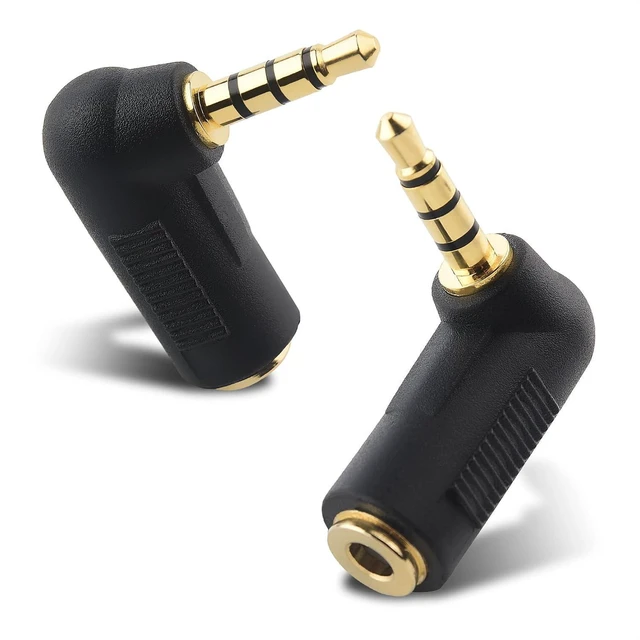 Main image of 2-Pack TRRS Right Angle 3.5mm Adapter in Black (3.5mm Right Angle Adapter 90 Degree Audio Converter)