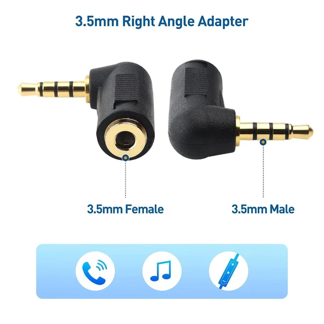 Alt view image 2 of 7 - 2-Pack TRRS Right Angle 3.5mm Adapter in Black (3.5mm Right Angle Adapter 90 Degree Audio Converter)
