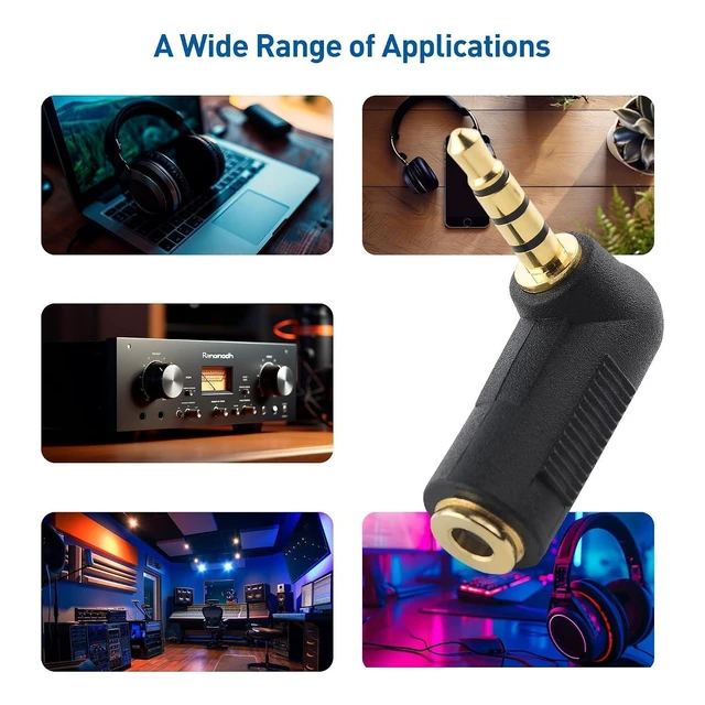 Alt view image 5 of 7 - 2-Pack TRRS Right Angle 3.5mm Adapter in Black (3.5mm Right Angle Adapter 90 Degree Audio Converter)