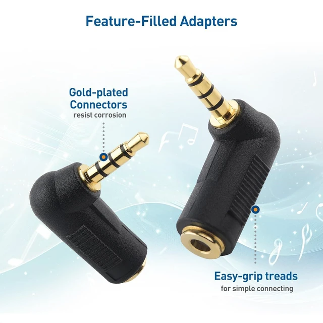 Alt view image 6 of 7 - 2-Pack TRRS Right Angle 3.5mm Adapter in Black (3.5mm Right Angle Adapter 90 Degree Audio Converter)