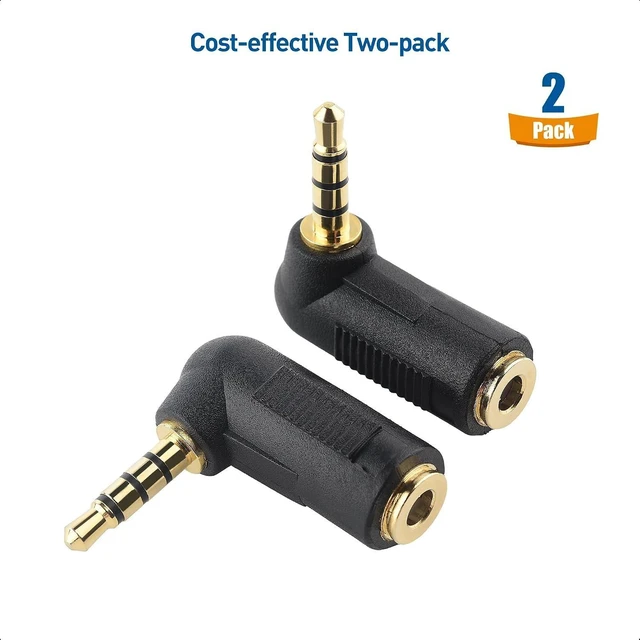 Alt view image 7 of 7 - 2-Pack TRRS Right Angle 3.5mm Adapter in Black (3.5mm Right Angle Adapter 90 Degree Audio Converter)