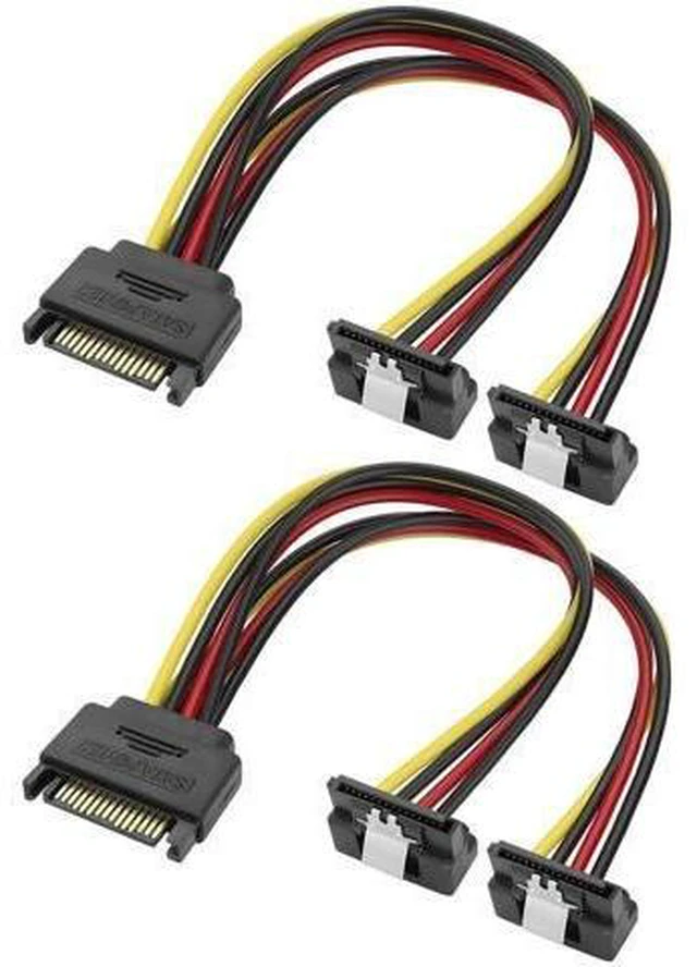 Main image of 2 Pack 20CM SATA 15Pin Right Angle Y-Splitter Power Cable, 18AWG Male to Dual Female SATA Power Adapter for HDD & SSD