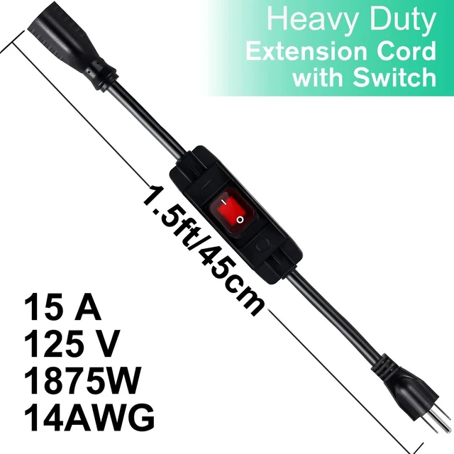 Alt view image 3 of 7 - Outdoor Extension Cords with Switch Waterproof Switch 3 Prong Extension Cord with Inline Cord Switch, Heavy Duty Extension Cord 125v/250v Black Sjtw Extension Cord(1.5 Ft)