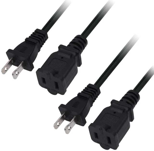 Main image of 10 FT 2 Prong Extension Cord,Black Extension Cord 10 ft Indoor or Outdoor, Male/Female Power Cable for NEMA 1-15P to NEMA 1-15R,Extension Cable 2 Pack