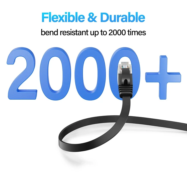 Alt view image 4 of 6 - Cat 6 Flat Ethernet Cable 50 FT, UTP 10Gbps High-Speed Cat6 Ethernet Cable, Pure Copper Cat 6 Cable, Long Ethernet Cable for Home or Office Network Wiring, Black