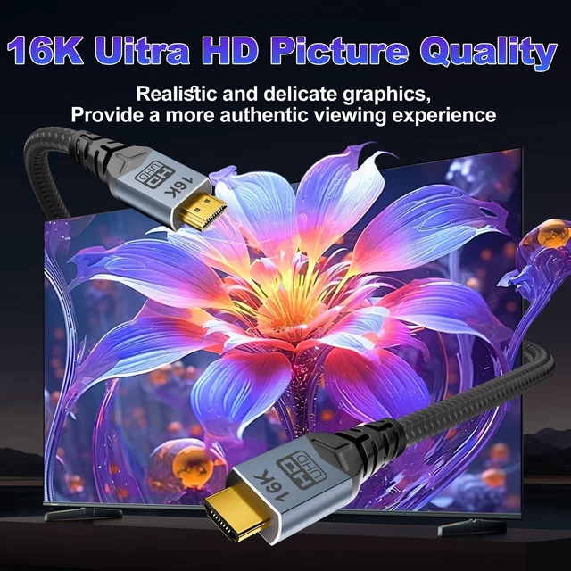 Alt view image 4 of 7 - Ultra High Speed HDMI 2.2 Cable 96Gbps HDMI to HDMI Cord 16K@60Hz 8K@240Hz 4K@480Hz HDCP 2.3 HDR10+ eARC Dynamic HDR Dolby Vision 12-bit HDR Lossless Audio Return Channel 5FT