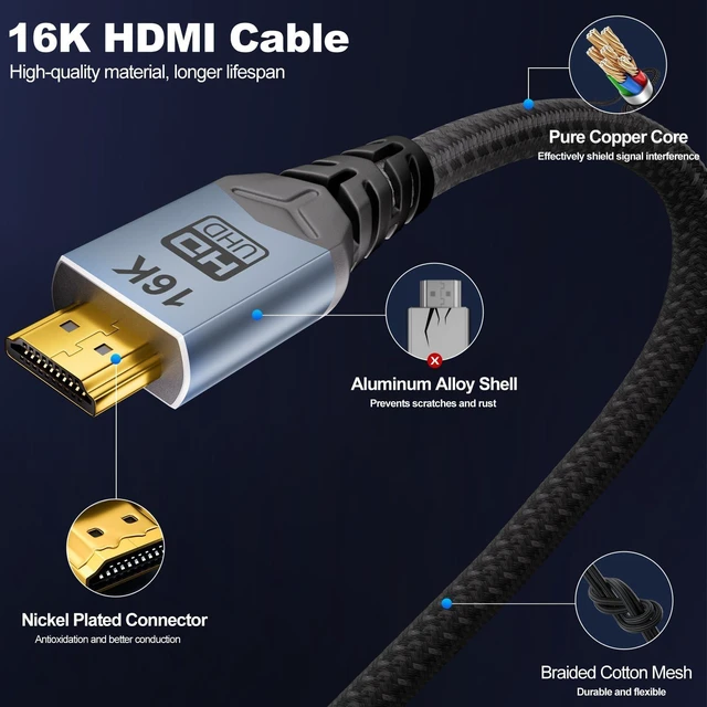 Alt view image 7 of 7 - Ultra High Speed HDMI 2.2 Cable 96Gbps HDMI to HDMI Cord 16K@60Hz 8K@240Hz 4K@480Hz HDCP 2.3 HDR10+ eARC Dynamic HDR Dolby Vision 12-bit HDR Lossless Audio Return Channel 5FT