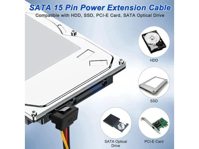 Alt view image 4 of 7 - 2 Pack 20CM SATA 15Pin Right Angle Y-Splitter Power Cable, 18AWG Male to Dual Female SATA Power Adapter for HDD & SSD