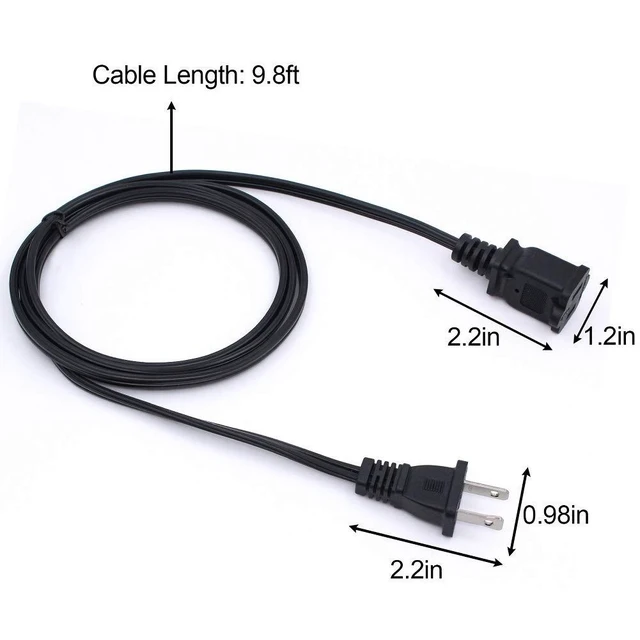 Alt view image 5 of 6 - 10 FT 2 Prong Extension Cord,Black Extension Cord 10 ft Indoor or Outdoor, Male/Female Power Cable for NEMA 1-15P to NEMA 1-15R,Extension Cable 2 Pack