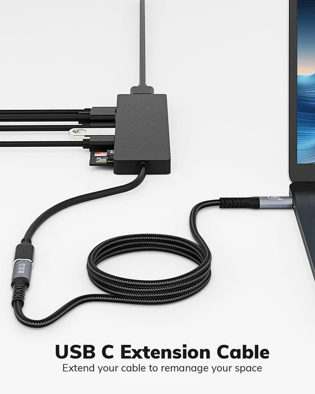 Alt view image 2 of 7 - USB C Extension Cable 15FT - 10Gbps Data Transfer, 100W Fast Charging, 4K Video Support, Compatible with MacBook Air M2 Pro, iPad Pro, iPhone 16 Series, and More