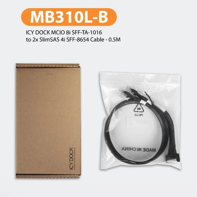 Alt view image 5 of 7 - ICY DOCK MCIO 8i SFF-TA-1016 to 2X SlimSAS 4i SFF-8654 Cable - 0.5M | MB310L-B
