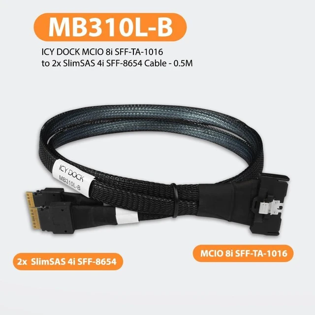 Alt view image 4 of 7 - ICY DOCK MCIO 8i SFF-TA-1016 to 2X SlimSAS 4i SFF-8654 Cable - 0.5M | MB310L-B