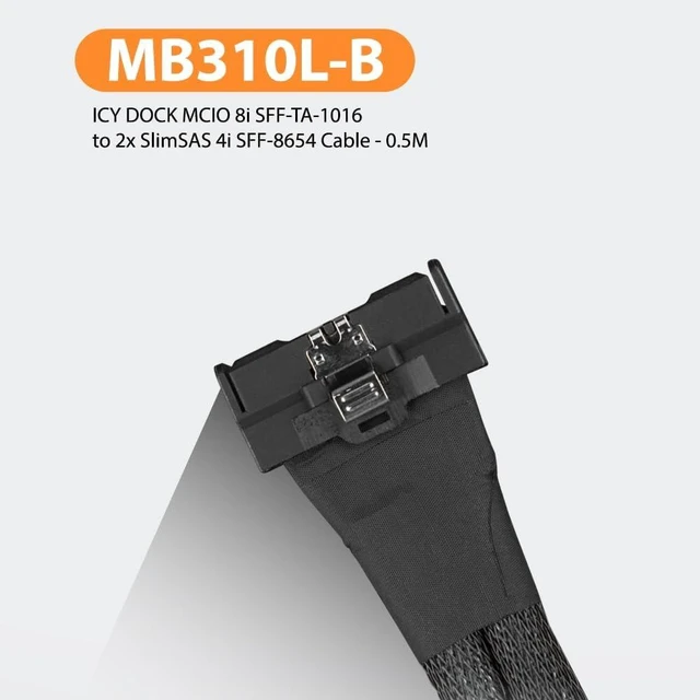 Alt view image 2 of 7 - ICY DOCK MCIO 8i SFF-TA-1016 to 2X SlimSAS 4i SFF-8654 Cable - 0.5M | MB310L-B