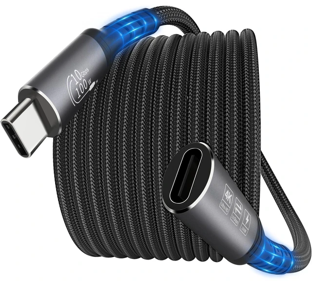 Main image of USB C Extension Cable 15FT - 10Gbps Data Transfer, 100W Fast Charging, 4K Video Support, Compatible with MacBook Air M2 Pro, iPad Pro, iPhone 16 Series, and More