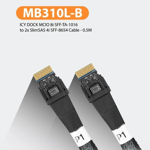 Alt view image 3 of 7 - ICY DOCK MCIO 8i SFF-TA-1016 to 2X SlimSAS 4i SFF-8654 Cable - 0.5M | MB310L-B