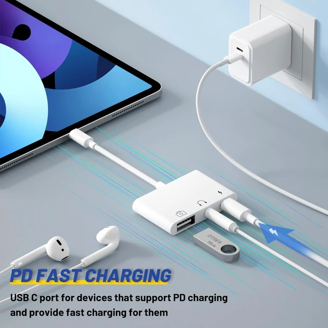 Alt view image 3 of 7 - USB C to USB Adapter 3 in 1 USB C to 3.5mm Audio Adapter for iPad USB Adapter