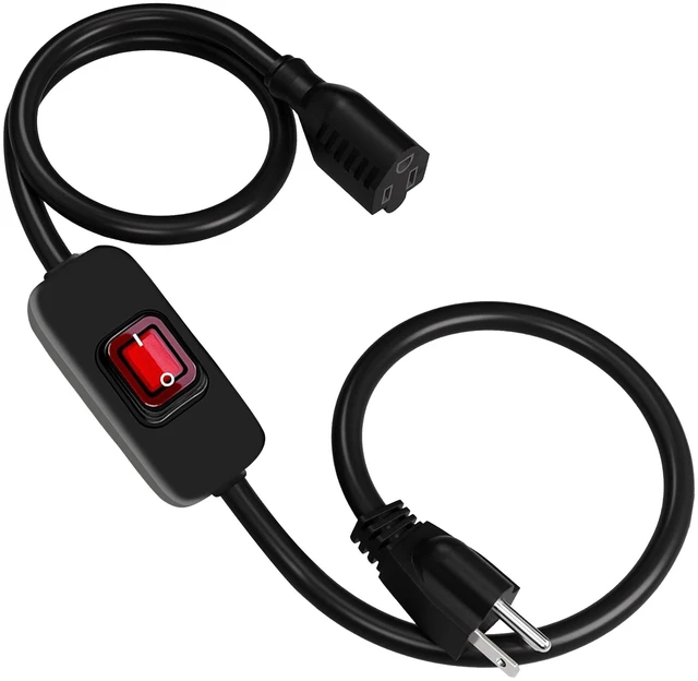 Main image of Heavy Duty Indoor/Outdoor Extension Cord Use, 6.56 FT Black Extension Cord with LED Light Switch On/Off, 1250W SJTW 18AWG 10A 125V AC,3 Prong Power Cord, UL Listed