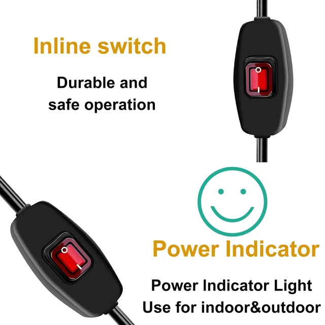 Alt view image 5 of 7 - Heavy Duty Indoor/Outdoor Extension Cord Use, 6.56 FT Black Extension Cord with LED Light Switch On/Off, 1250W SJTW 18AWG 10A 125V AC,3 Prong Power Cord, UL Listed