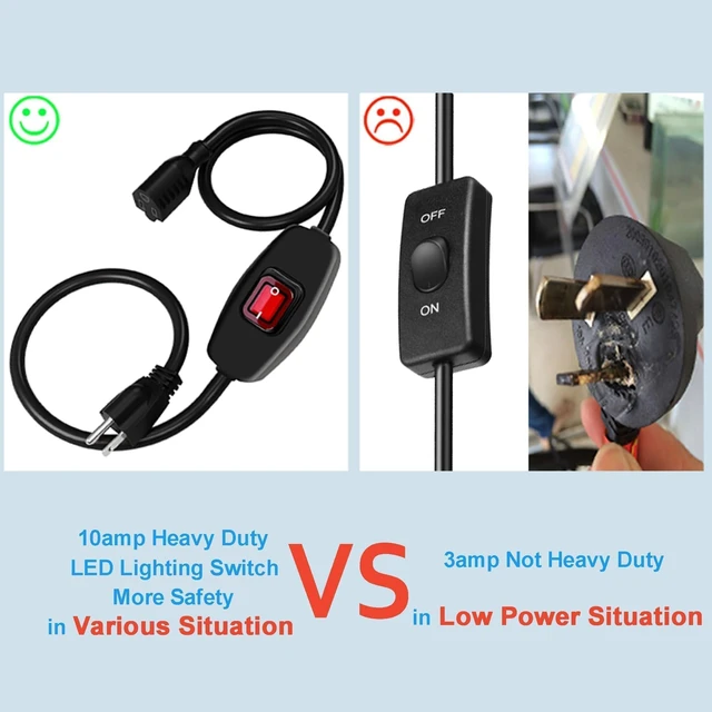 Alt view image 4 of 7 - Heavy Duty Indoor/Outdoor Extension Cord Use, 6.56 FT Black Extension Cord with LED Light Switch On/Off, 1250W SJTW 18AWG 10A 125V AC,3 Prong Power Cord, UL Listed