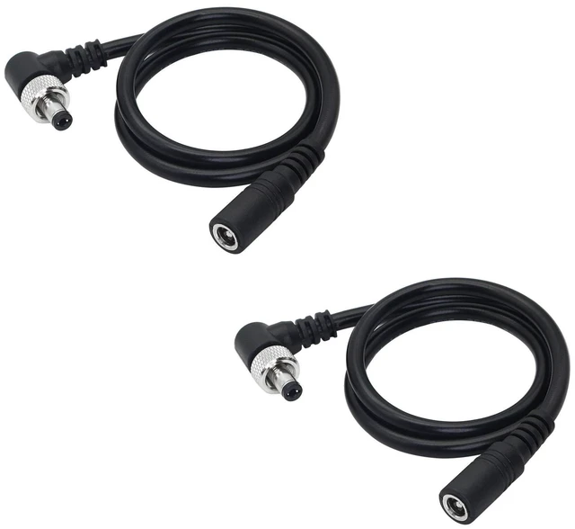 Main image of 2 Pack DC Extension Cable 90 Degree Power Adapter Plug 5.5mm x 2.1mm Male to Female Extension Wire with Lock Nut for 12V Power Adapter, CCTV Security Camera (0.5M/1.65FT)