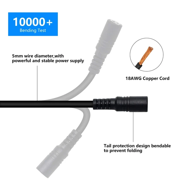 Alt view image 3 of 7 - 2 Pack DC Extension Cable 90 Degree Power Adapter Plug 5.5mm x 2.1mm Male to Female Extension Wire with Lock Nut for 12V Power Adapter, CCTV Security Camera (0.5M/1.65FT)