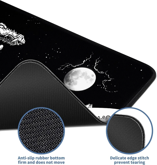Alt view image 4 of 7 - Japanese Wave Dragon Gaming Mouse Pad Large Desk Mat Black Extended Keyboard Mouse Pad Gaming Mousepad with Non-Slip Base Stitched Edge Mouse Mat Desk Pad 31.5 X 11.8 Mouse Pads for Desk Home Office
