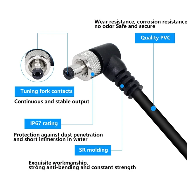 Alt view image 4 of 7 - 2 Pack DC Extension Cable 90 Degree Power Adapter Plug 5.5mm x 2.1mm Male to Female Extension Wire with Lock Nut for 12V Power Adapter, CCTV Security Camera (0.5M/1.65FT)
