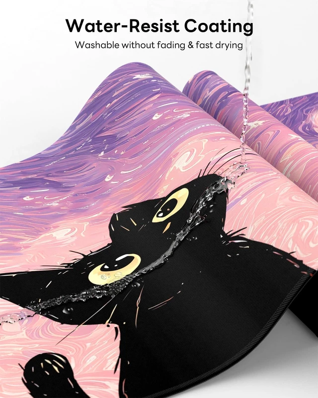 Alt view image 5 of 7 - XL Gaming Mouse Pad, 31.5x15.7'' Large Desk Mat with Anti-Slip Rubber Base & Stitched Edges for Gaming, Office, Home, Van Gogh Cat