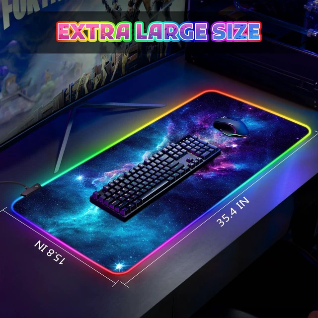 Alt view image 6 of 7 - RGB Mouse Pad Gaming, Large LED Mouse Pad with 14 Lights Modes, 35.4 x 15.7 inches XXL Desk Mat for Keyboard and Mouse, Extended Desk Pad Mat PC Gaming Mousepad AccessoriesBlue Purple Galaxy