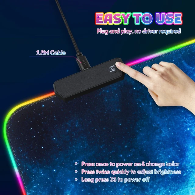 Alt view image 5 of 7 - RGB Mouse Pad Gaming, Large LED Mouse Pad with 14 Lights Modes, 35.4 x 15.7 inches XXL Desk Mat for Keyboard and Mouse, Extended Desk Pad Mat PC Gaming Mousepad AccessoriesBlue Purple Galaxy