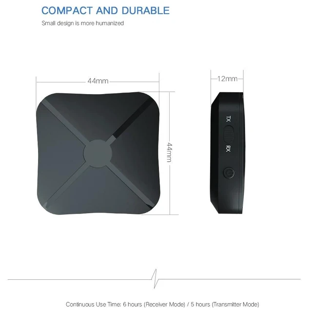 Alt view image 3 of 5 - Bluetooth Transmitter & Receiver Adapter 2 in1 Wireless Bluetooth 4.2 Audio Portable Audio Player Adapter Aux 3.5mm PK B6