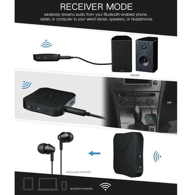 Alt view image 4 of 5 - Bluetooth Transmitter & Receiver Adapter 2 in1 Wireless Bluetooth 4.2 Audio Portable Audio Player Adapter Aux 3.5mm PK B6