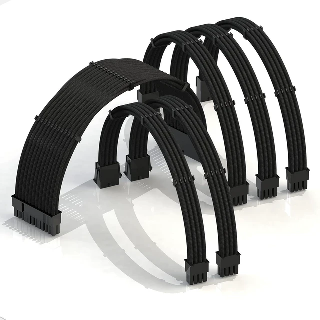 Main image of LINKUP - 50cm PSU Cable Extension Sleeved Custom Mod GPU PC Braided w/Comb Kit - Compatible with RTX30901 x 24 P (20+4)2 x 8 P (4+4) CPU3 x 8 P (6+2) GPU Set500mm - Black