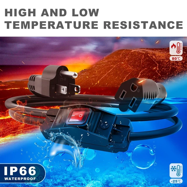 Alt view image 2 of 6 - 3 FT Extension Cord with Switch IP66 Waterproof ON Off Switch Extension Cord 3 Prong Heavy Duty 14 AWG 125V 15A Power Extension Cord Switch UL Listed