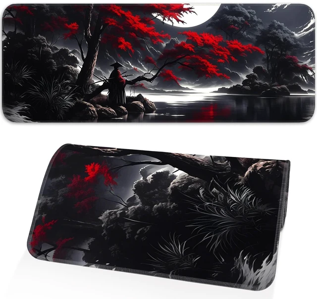 Main image of Japanese Dark Red Moon Gaming Mouse Pad, Extended Mouse Pad with Non-Slip Base, Full Keyboard Pad with Stitched Edges, Large Desk Pad for Gaming, Office, Home 31.5 x 11.8 Inch