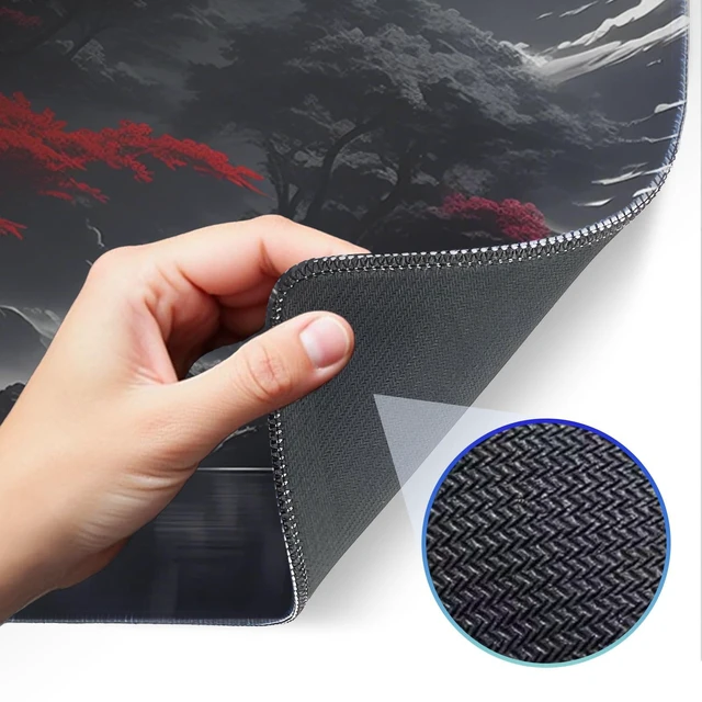 Alt view image 4 of 7 - Japanese Dark Red Moon Gaming Mouse Pad, Extended Mouse Pad with Non-Slip Base, Full Keyboard Pad with Stitched Edges, Large Desk Pad for Gaming, Office, Home 31.5 x 11.8 Inch