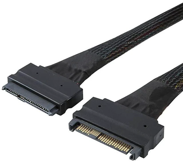 Main image of SFF-8639 NVME PCIe Extension Cable, U.2 U2 SFF-8639 NVME PCIe SSD Male to Female Extension Cable 50cm 68pin/Black