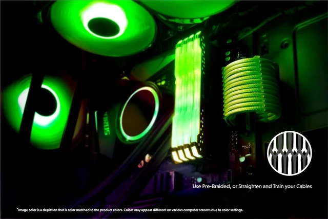 Alt view image 3 of 6 - LINKUP - 30cm PSU Cable Extension Sleeved Custom Mod GPU PC Braided w/Comb Kit - Compatible with RTX30901 x 24 P (20+4)2 x 8 P (4+4) CPU3 x 8 P (6+2) GPU Set300mm - Green