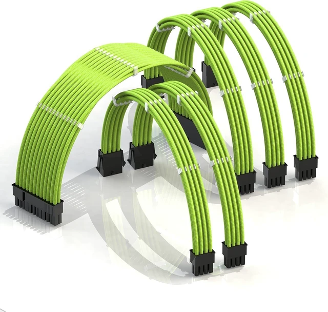 Main image of LINKUP - 30cm PSU Cable Extension Sleeved Custom Mod GPU PC Braided w/Comb Kit - Compatible with RTX30901 x 24 P (20+4)2 x 8 P (4+4) CPU3 x 8 P (6+2) GPU Set300mm - Green