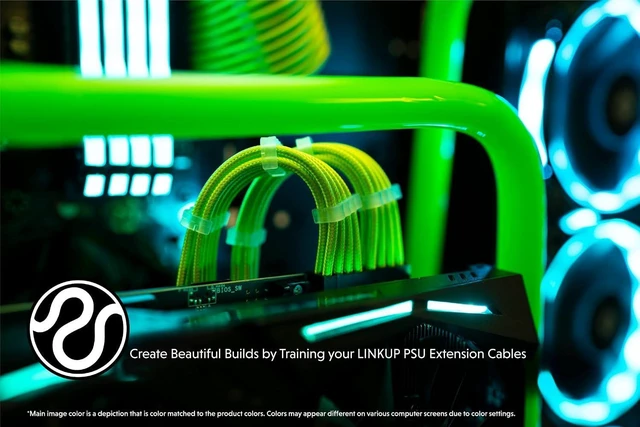 Alt view image 4 of 6 - LINKUP - 30cm PSU Cable Extension Sleeved Custom Mod GPU PC Braided w/Comb Kit - Compatible with RTX30901 x 24 P (20+4)2 x 8 P (4+4) CPU3 x 8 P (6+2) GPU Set300mm - Green