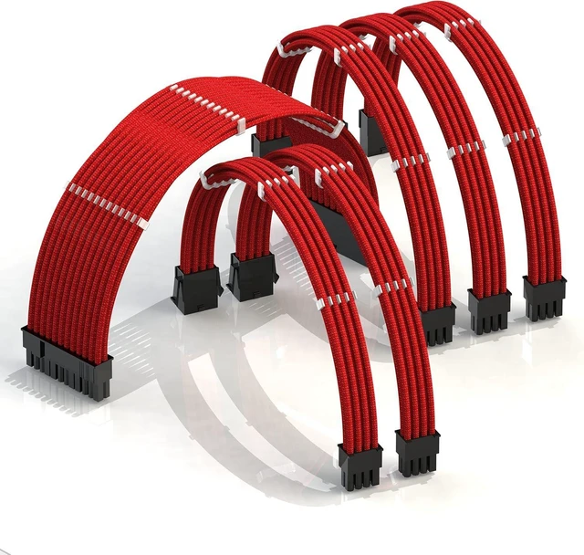 Main image of LINKUP - 30cm PSU Cable Extension Sleeved Custom Mod GPU PC Braided w/Comb Kit - Compatible with RTX30901 x 24 P (20+4)2 x 8 P (4+4) CPU3 x 8 P (6+2) GPU Set300mm - Red