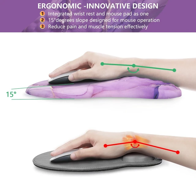 Alt view image 4 of 7 - Mouse Pad Wrist Support, Laokiiy Ergonomic Mouse Pad with Wrist Rest, Comfortable Computer Mouse Pad for Laptop, Pain Relief Mousepad with Non-Slip PU Base Purple