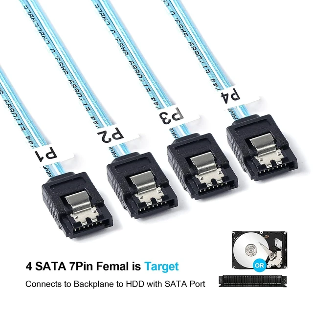 Alt view image 4 of 6 - 2Pack Mini SAS to SATA Cable: 0.5M SFF-8087 to SATA Mini SAS Breakout Cable SFF8087 to SATA Mini-SAS to SATA SAS to SATA Breakout(1.6FT)